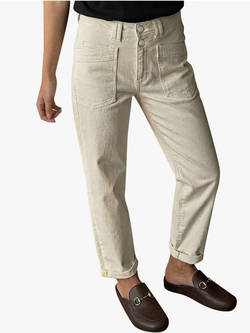 Flamingals Women's High Rise Straight Leg Cream Denim Jeans Light Wash Size S